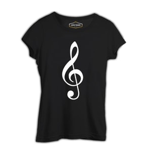 Müzik - Nota Siyah Kadın Tshirt