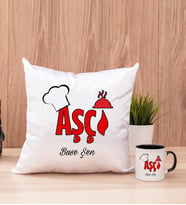 Aşçı Kare Yastık ve Siyah Kupa Bardak