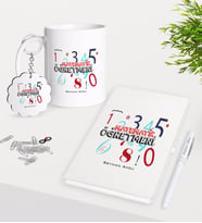 BK Gift Kişiye Özel Matematik Öğretmeni Kupa Anahtarlık Beyaz Defter Kalem Hediye Seti-4 (Model 1)
