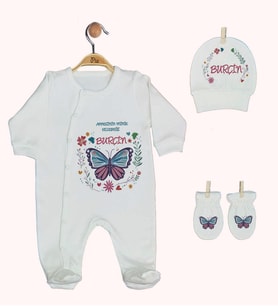 Pia Baby GL 1910-01 İsme Özel Üçlü Tulum Set