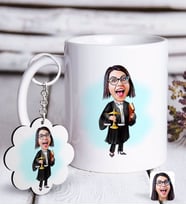 BK Gift Kişiye Özel Bayan Avukat Karikatürlü Beyaz Kupa ve Anahtarlık Hediye Seti-1 (Model 1)