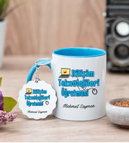 Bilişim Teknolojileri Öğretmeni Mavi Kupa Bardak Ve Anahtarlık Set