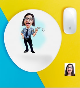 BK Gift Kişiye Özel Bayan Polis Karikatürlü Bilek Destekli Mouse Pad-1 (Beyaz)