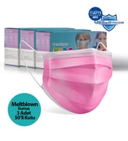 Medizer Full Ultrasonik Cerrahi ÇOCUK Maskesi 3 Katlı Meltblown Kumaş 150 Adet - Burun Telli - Pembe