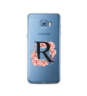 Pembe Çiçekli Harf Tasarım Süper Şeffaf Silikon Telefon Kılıfı Samsung C5 Pro   
