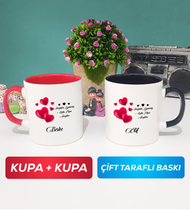 İkili Sevgililer Günü Hediyesi Kupa Bardak Kırmızı Siyah