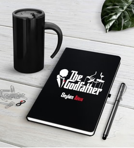 BK Gift Kişiye Özel The Godfather Siyah Defter Kalem Termos Mug Seti (Model 1)