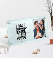 BK Gift Kişiye Özel Fotoğraflı Dünyanın En İyi Babası Masaüstü Cam Saat-5 (Beyaz)