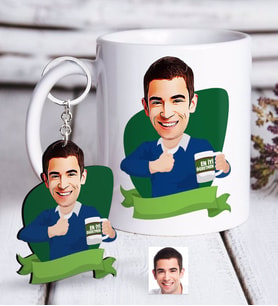 BK Gift Kişiye Özel Bay En İyi Öğretmen Karikatürlü Beyaz Kupa ve Anahtarlık Hediye Seti (Model 1)