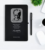 BK Gift Kişiye Özel Atatürk Temalı Siyah Defter Kalem Hediye Seti - 2
