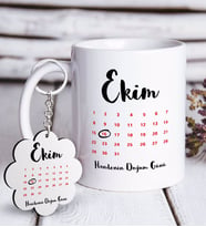 BK Gift Kişiye Özel Tarihli Doğum Günü Beyaz Kupa ve Anahtarlık Hediye Seti-2 (Model 1)