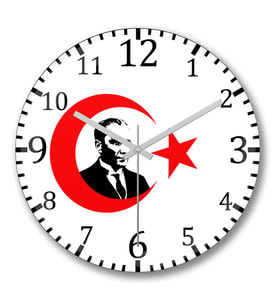 Mustafa Kemal Atatürk Türkbayrağı Duvar Saati Bombeli Gercek Cam