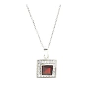 925 Ayar Gümüş Minik Kare Garnet Taşlı Kolye
