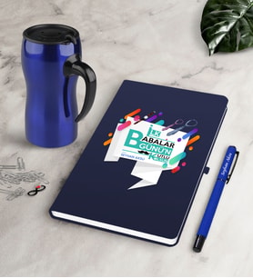 BK Gift Kişiye Özel İlk Babalar Günün Kutlu Olsun Lacivert Defter Kalem Termos Mug Seti-6 (Model 1)