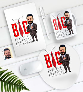 BK Gift Kişiye Özel Bay Big Boss Karikatürlü Defter Kalem Kupa Mouse Pad Seti-4 (Model 1)