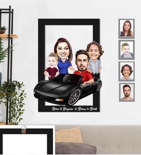 Kişiye Özel Aile Karikatürlü 3D Ahşap Tablo 30x47  Mod-8