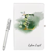 Kjişiye Özel Hazırlanmış Harf Tasarımlı Hediye Defter ve Roller Kalem Seti