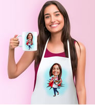 BK Gift Kişiye Özel Ev Hanımı Anne Karikatürlü Mutfak Önlüğü Kupa Seti - 3 (Beyaz)