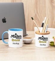 Maden Teknolojisi Öğretmeni Mavi Kupa Bardak Ve Kalemlik Hediye Seti
