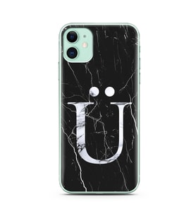 Iphone 11 Siyah Mermer Harf Tasarımlı Telefon Kılıfı Ü-Harfi 