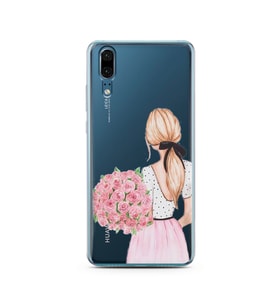 Çiçekli Kız Tasarımlı Süper Şeffaf Silikon Telefon Kılıfı Huawei P20   