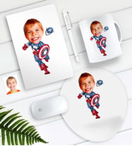 BK Gift Kişiye Özel Çocuk Kaptan Amerika Karikatürlü Defter Kalem Kupa Mouse Pad Seti (Model 1)