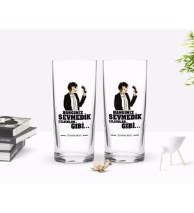 BK Gift Kişiye Özel Renkli Baskılı Hangimiz Sevmedik Çılgınlar Gibi Silüet Tasarımlı İkili Rakı Bardağı Seti-8 (Beyaz)
