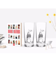 BK Gift Kişiye Özel Renkli Baskılı Galata Kulesi Tasarımlı İkili Rakı Bardağı ve Rakı Cep Kitabı Hediye Seti-10 (Model 1)