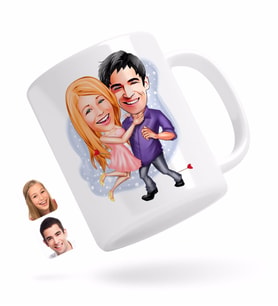 BK Gift Kişiye Özel Sevgililer Karikatürlü Beyaz Kupa Bardak-3