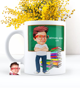 BK Gift Kişiye Özel Erkek Öğrenci Karikatürlü Beyaz Kupa Bardak - 4