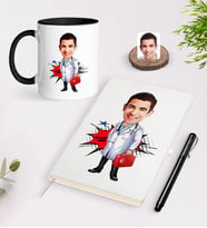 BK Gift Kişiye Özel Bay Doktor Karikatürlü Beyaz Defter Kalem Siyah Kupa Seti - 4 (Model 1)
