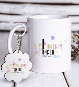 BK Gift Kişiye Özel Güzel Bankacı Beyaz Kupa ve Anahtarlık Hediye Seti (Model 1)