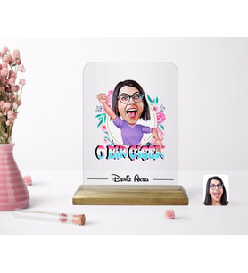 BK Gift Kişiye Özel O Bir Çiçek Karikatürlü Ahşap Standlı Çerçeve-3 (Beyaz)