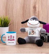Kadınlar Günü Hediyesi Mavi Kupa Bardak ve Peluş Eşek