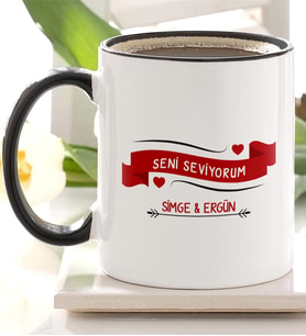 BK Gift Kişiye Özel Siyah Kupa Bardak Sevgililer Günü Temalı 60