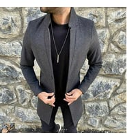 Tomms Erkek İtalyan Stil Kaşe Kaban Dik Yaka Slim Fit Dar Kesim MNTKBN-1505 (Antrasit)