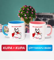 İkili Sevgiliye Sevgililer Günü Hediyesi 10 Kupa Bardak Mavi Pembe