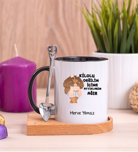 İçime Attıklarım Ağır Ahşap Altlıklı Siyah Kupa Bardak