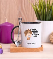 İçime Attıklarım Ağır Ahşap Altlıklı Siyah Kupa Bardak
