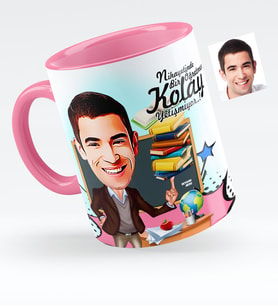 BK Gift Kişiye Özel Bay Öğretmen Karikatürlü Pembe Kupa Bardak  2