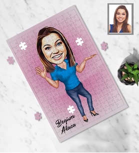 Kişiye Özel İş Kadını Karikatürlü A4 99 Parça Puzzle Bayan-12