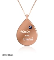 Kişiye Özel İsimli Nazar Damla Plaka Rose Gümüş Kolye