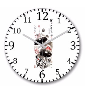 Lotus Flower Lotus Painting Duvar Saati Bombeli Gercek Cam