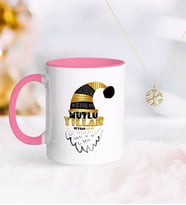 BK Gift Kişiye Özel Yılbaşı Mutlu Yıllar Pembe Kupa ve Kar Tanesi Kolye-8 (Model 1)