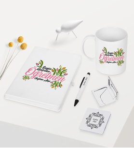 BK Gift Kişiye Özel Bugün Günlerden Öğretmen Temalı Beyaz Defter Kalem Kupa Ayna Seti - 1
