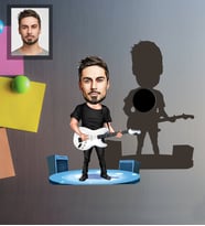 Kişiye Özel Gitarist Karikatürlü Ahşap Magnet Bay-3
