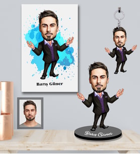 Kişiye Özel Patron Karikatürlü 3 lü Hediye Seti Bay-8