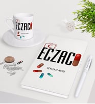 BK Gift Kişiye Özel Eczacı Beyaz Defter Kalem Türk Kahvesi Fincanı Seti-3 (Model 1)