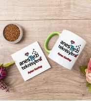 Anestezi Teknisyeni Yeşil Kupa Bardak Ve Bardak Altlığı Seti
