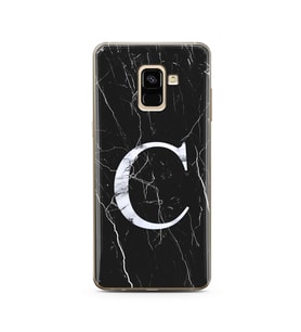 Samsung A8 Plus Siyah Mermer Harf Tasarımlı Telefon Kılıfı C-Harfi 